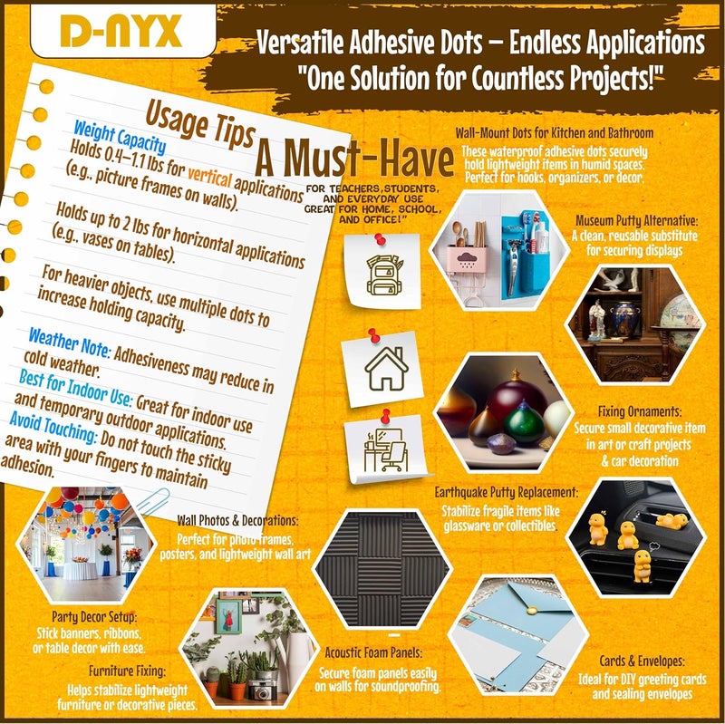 D-NYX Double Sided Tape Adhesive Dots Stickers 280, 350, 450, 550 or 700 Pack Removable Putty No Trace Clear Sticky Tac Blue Sticky Tack Balloon Tassels Picture Hanging Strips (350 Sticky Dots) - Image 5